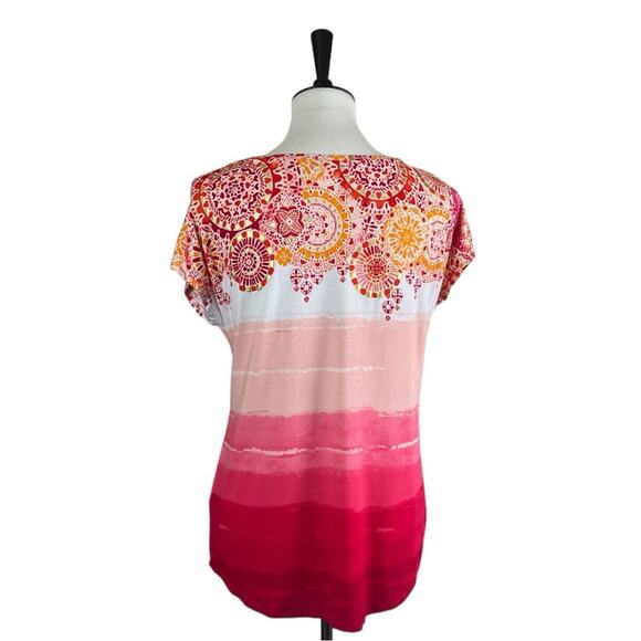 Westport Dressbarn Tee Shirt Short Sleeves Pink Multi Metallic Size Medium - Picture 3 of 12